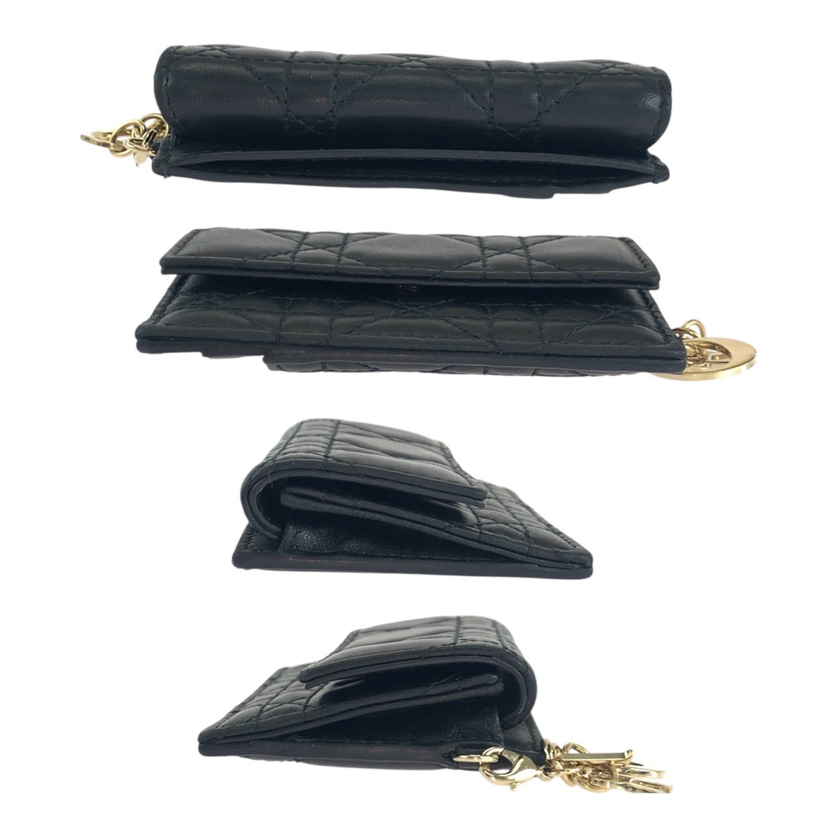 13998
Dior ディオール レディディオール カナージュ ブラック 黒 ゴールド金具 ラムスキン コインケース カードケース  レディース