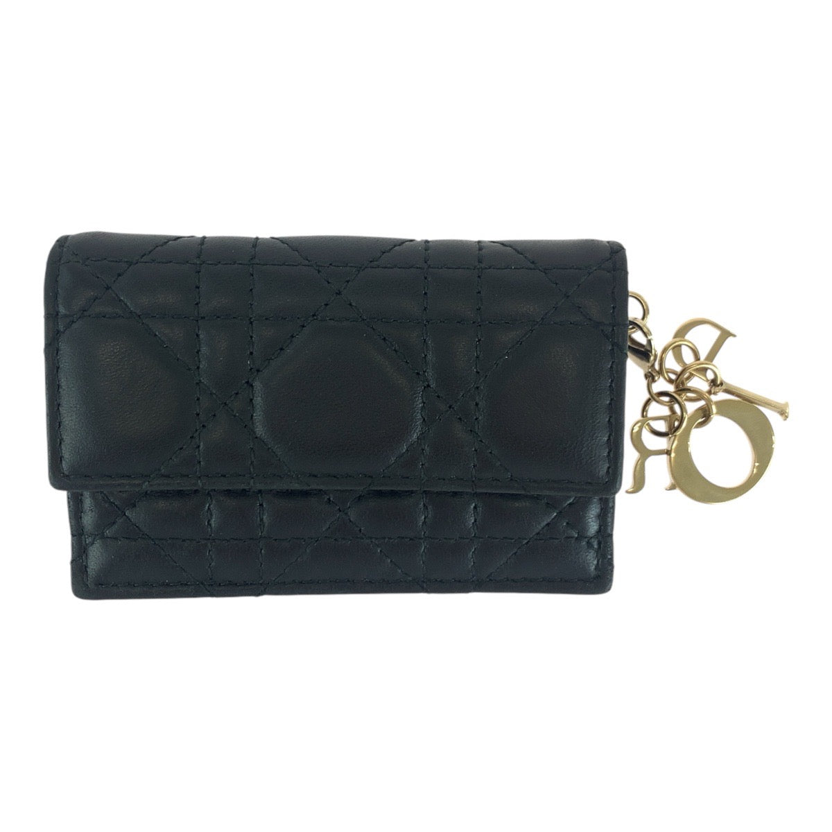 13998
Dior ディオール レディディオール カナージュ ブラック 黒 ゴールド金具 ラムスキン コインケース カードケース  レディース