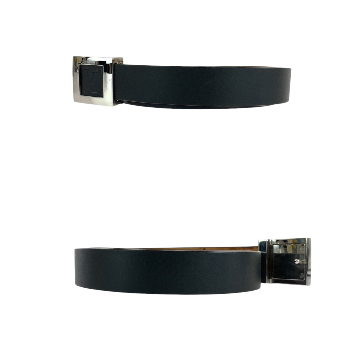 13999
LOUIS VUITTON ルイヴィトン サンチュール LVスタンプ 90cm/36inc ブラック 黒 シルバー金具 レザー M6896 ベルト スクエアバックル  メンズ
