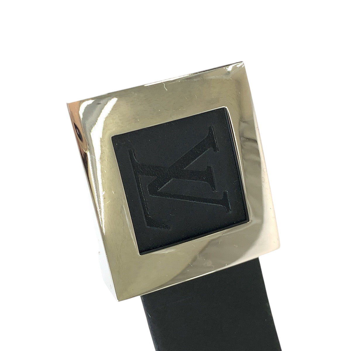 13999
LOUIS VUITTON ルイヴィトン サンチュール LVスタンプ 90cm/36inc ブラック 黒 シルバー金具 レザー M6896 ベルト スクエアバックル  メンズ