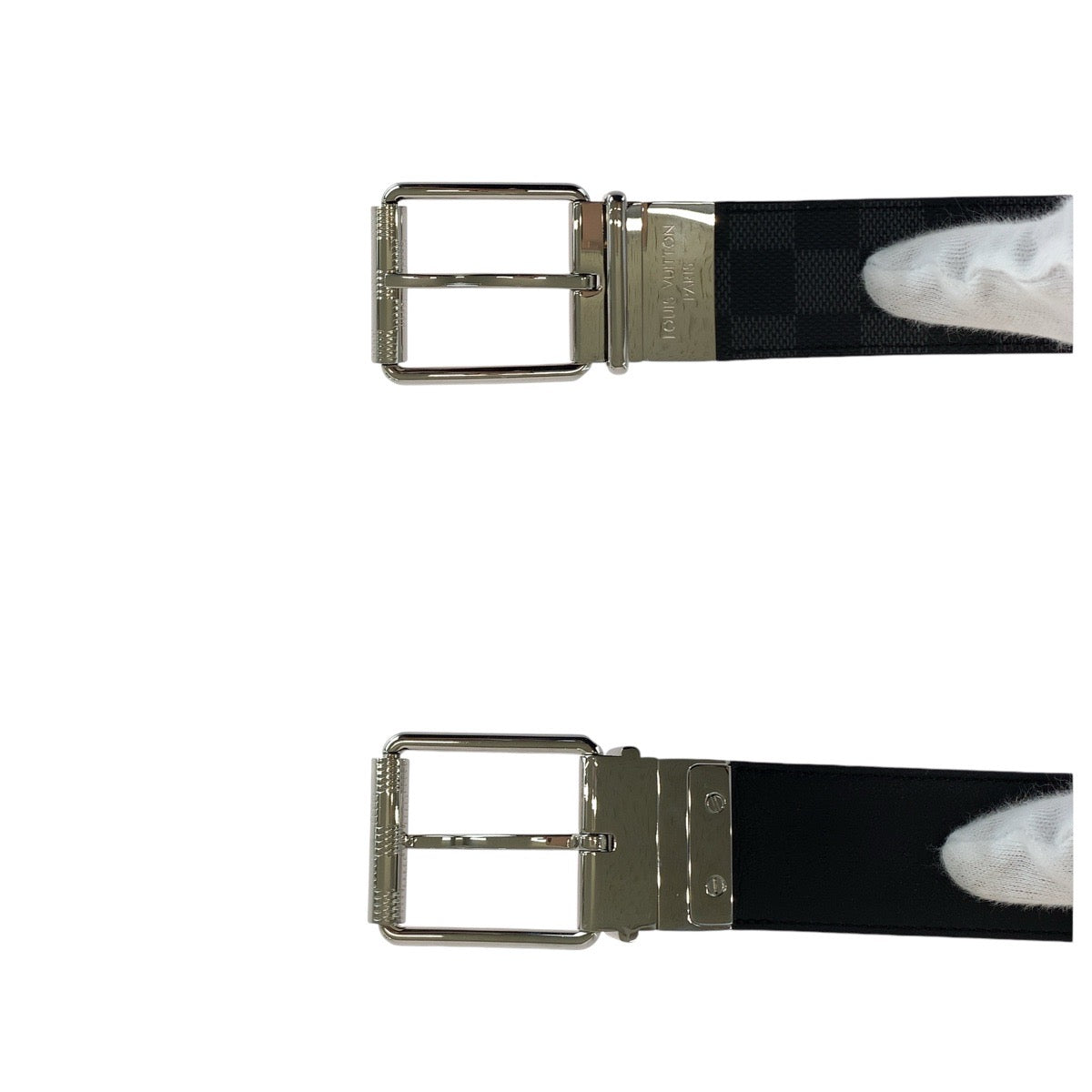 14538
LOUIS VUITTON ルイヴィトン ダミエ グラフィット サンチュール ブラック 黒 シルバー金具 PVC / レザー M9156 ベルト リバーシブル  メンズ