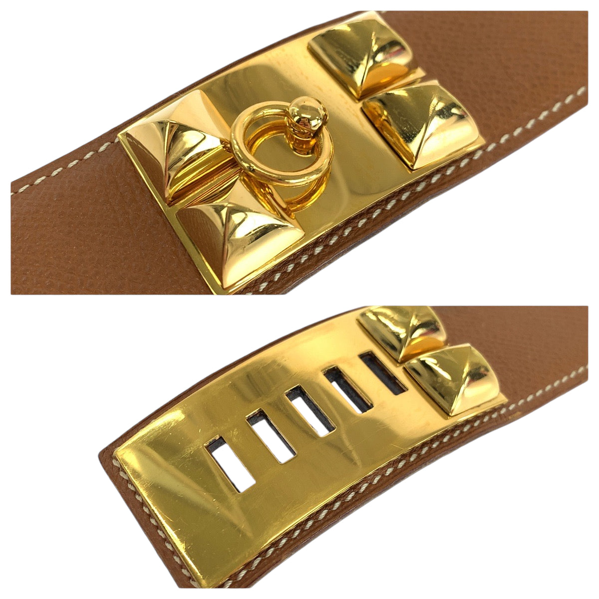 14539
HERMES エルメス コリエドシアン メドール ブラウン ゴールド金具 レザー ベルト  レディース