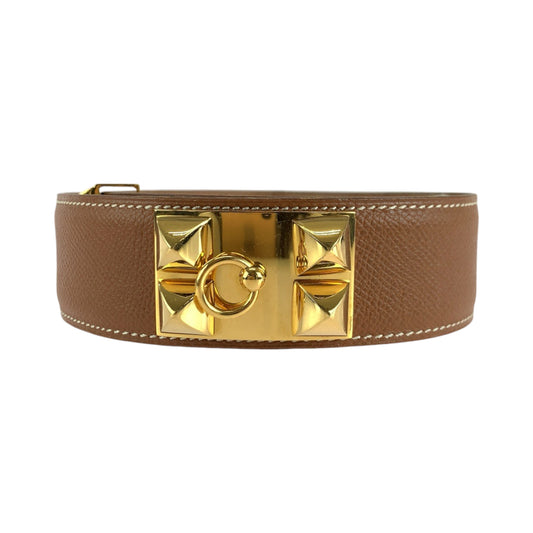 14539
HERMES エルメス コリエドシアン メドール ブラウン ゴールド金具 レザー ベルト  レディース