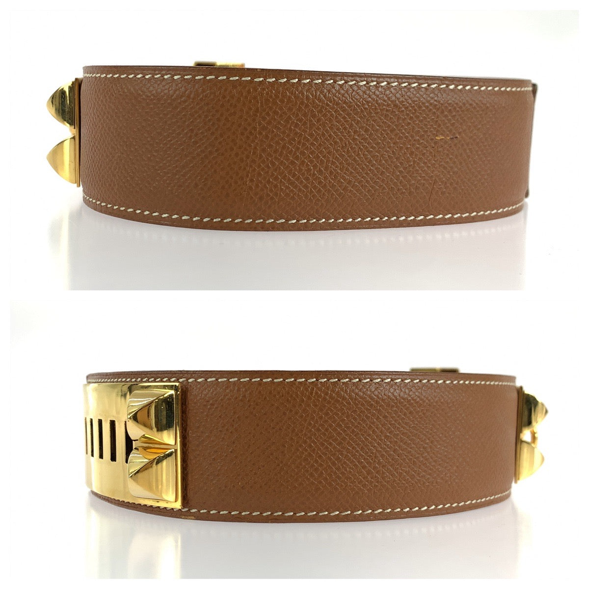 14539
HERMES エルメス コリエドシアン メドール ブラウン ゴールド金具 レザー ベルト  レディース