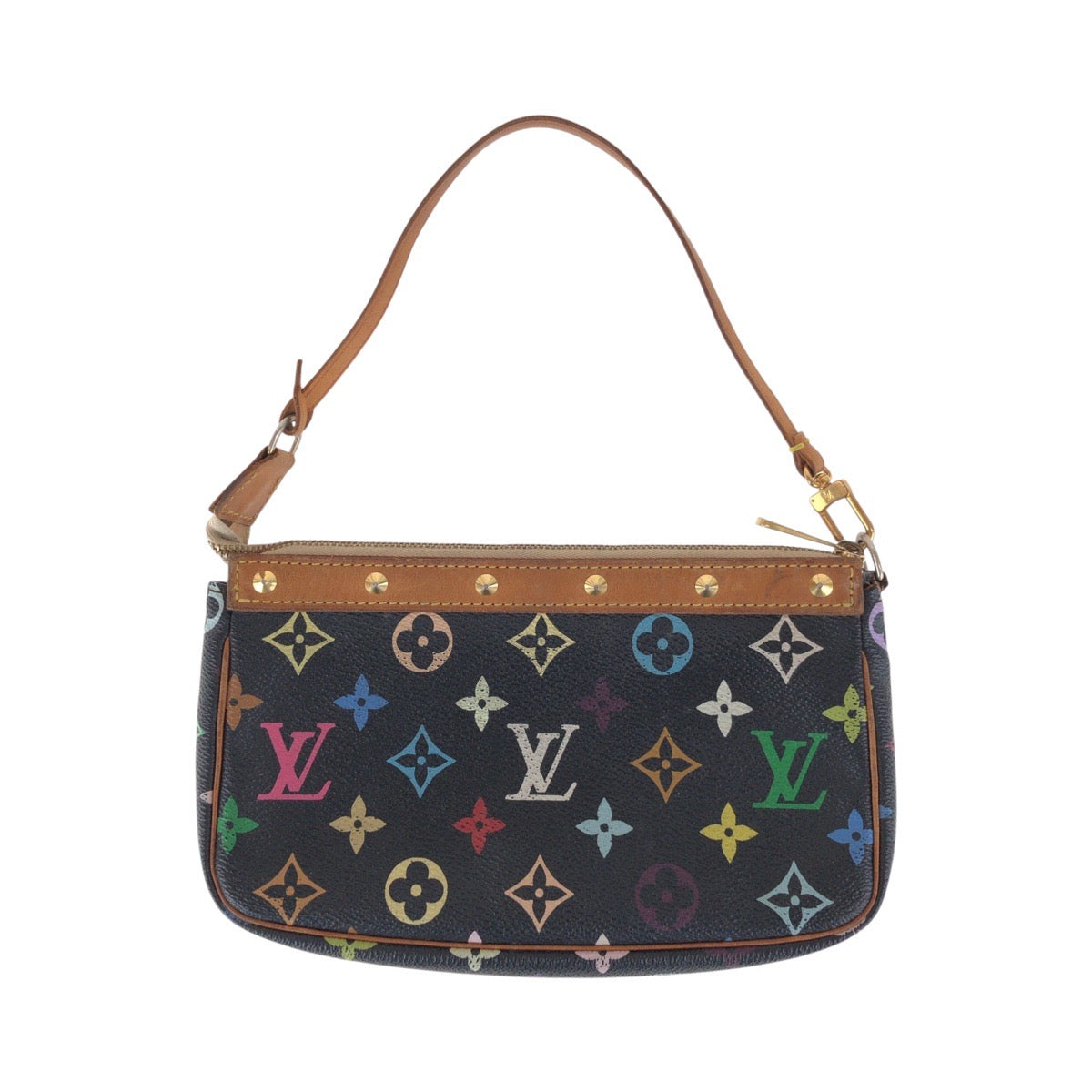 14540
LOUIS VUITTON ルイヴィトン モノグラム マルチカラー ポシェット アクセソワール スタッズ ブラック 黒 ブラウン ゴールド金具 PVC / レザー M92648 ハンドバッグ アクセサリーポーチ  レディース