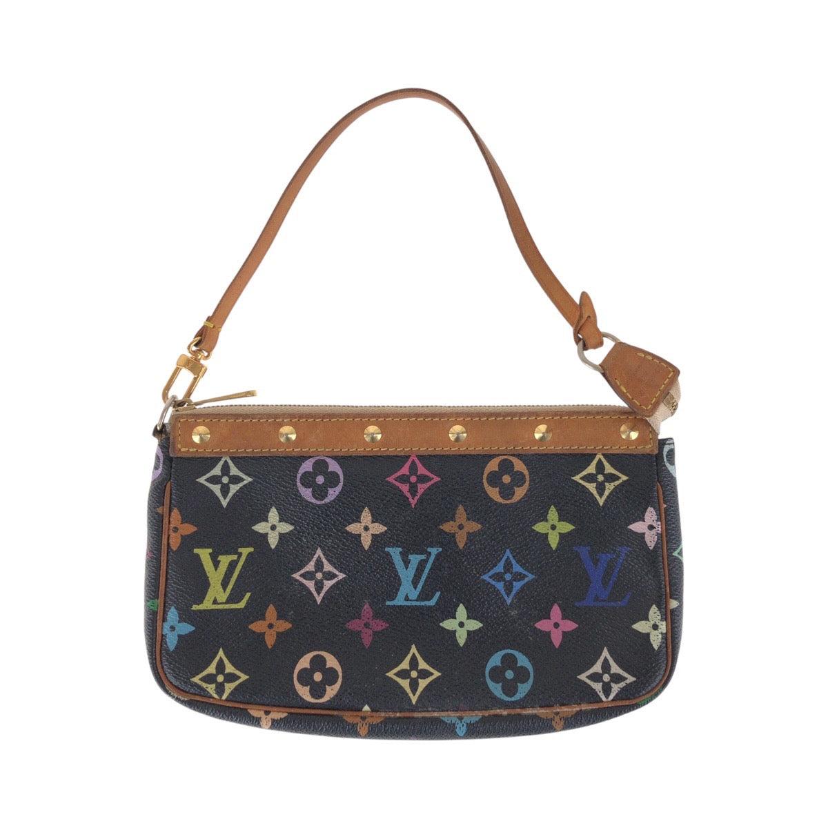 14540
LOUIS VUITTON ルイヴィトン モノグラム マルチカラー ポシェット アクセソワール スタッズ ブラック 黒 ブラウン ゴールド金具 PVC / レザー M92648 ハンドバッグ アクセサリーポーチ  レディース