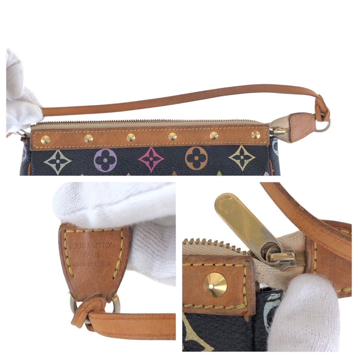14540
LOUIS VUITTON ルイヴィトン モノグラム マルチカラー ポシェット アクセソワール スタッズ ブラック 黒 ブラウン ゴールド金具 PVC / レザー M92648 ハンドバッグ アクセサリーポーチ  レディース