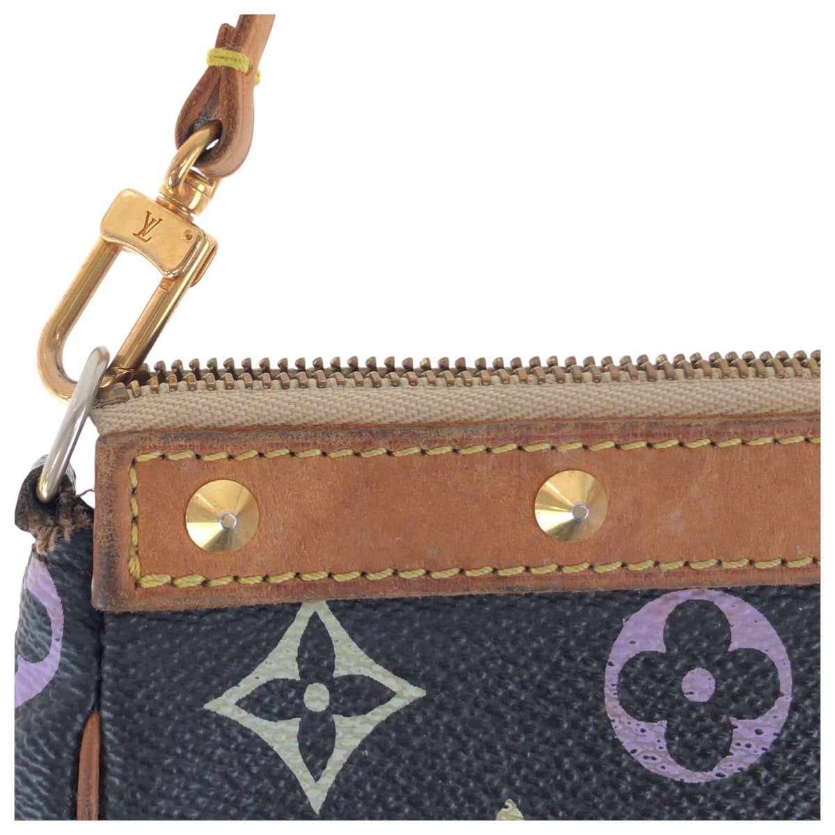 14540
LOUIS VUITTON ルイヴィトン モノグラム マルチカラー ポシェット アクセソワール スタッズ ブラック 黒 ブラウン ゴールド金具 PVC / レザー M92648 ハンドバッグ アクセサリーポーチ  レディース