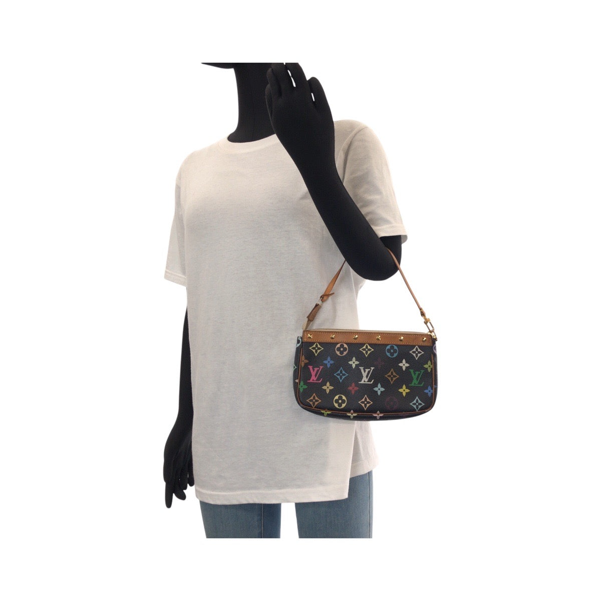 14540
LOUIS VUITTON ルイヴィトン モノグラム マルチカラー ポシェット アクセソワール スタッズ ブラック 黒 ブラウン ゴールド金具 PVC / レザー M92648 ハンドバッグ アクセサリーポーチ  レディース