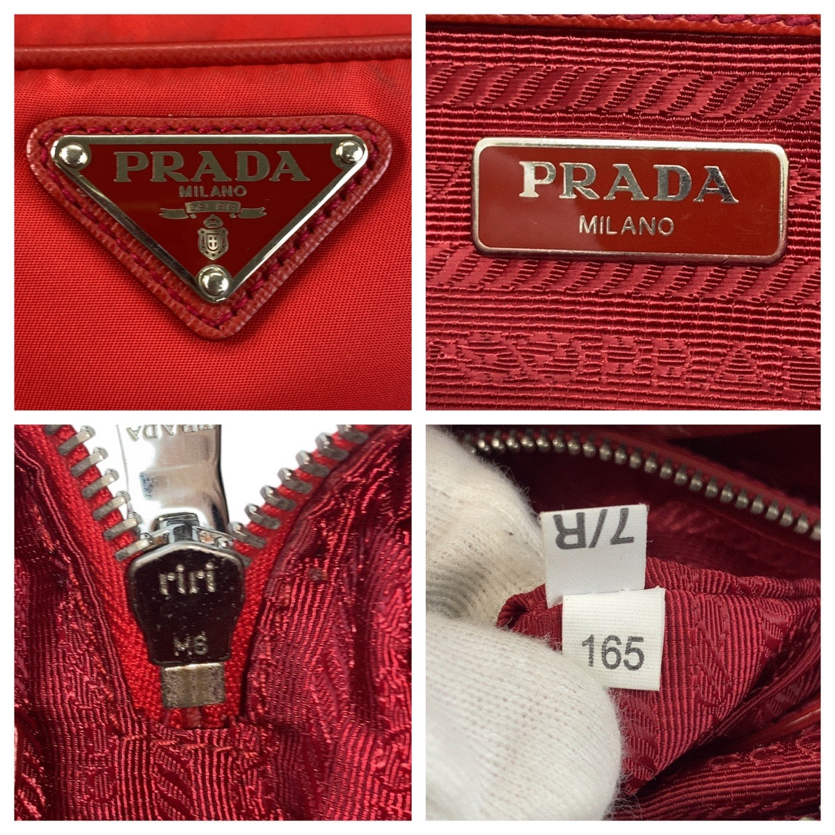 14541
PRADA プラダ テスート 三角ロゴプレート レッド シルバー金具 ナイロン 斜め掛け ショルダーバッグ ポシェット  レディース AB30