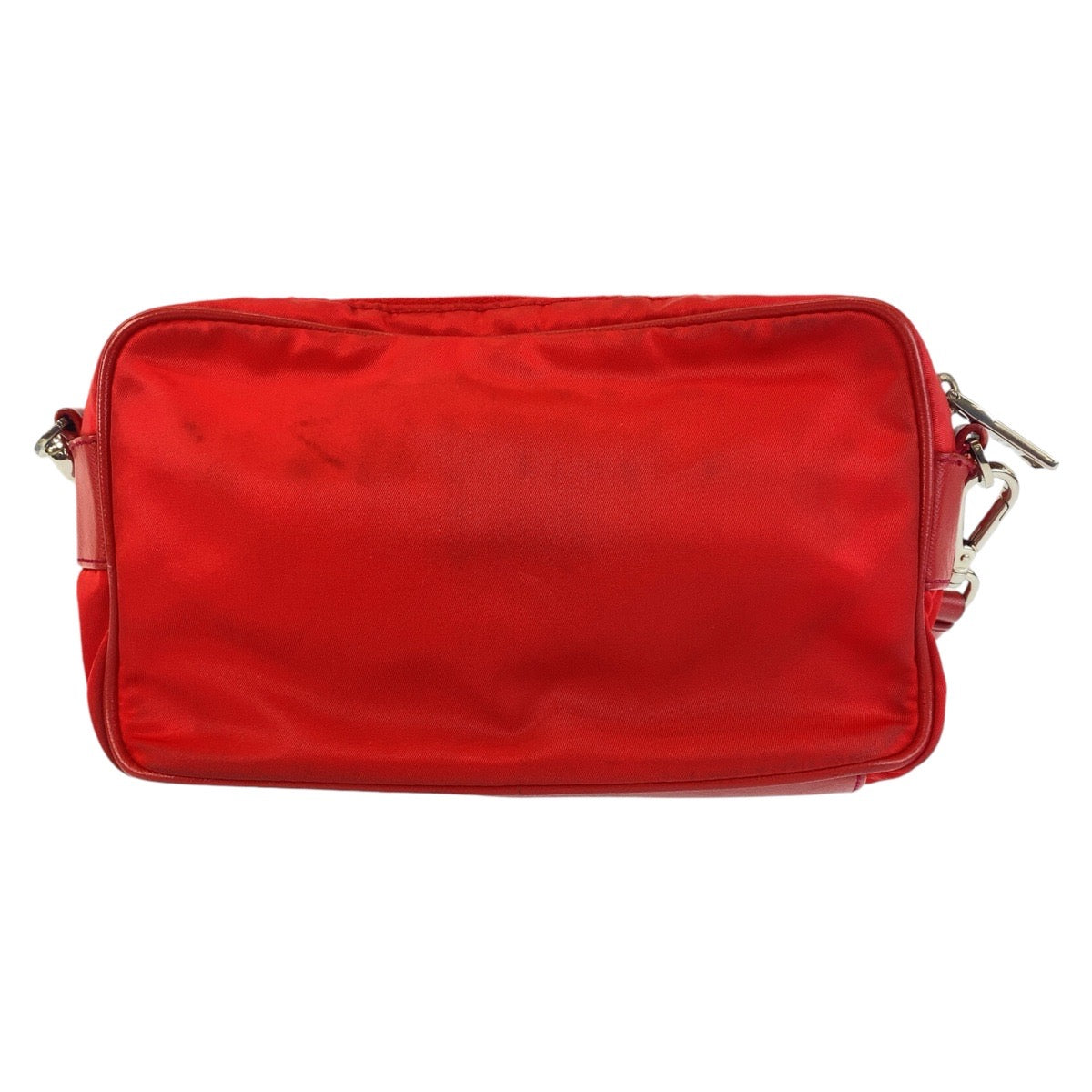 14541
PRADA プラダ テスート 三角ロゴプレート レッド シルバー金具 ナイロン 斜め掛け ショルダーバッグ ポシェット  レディース AB30