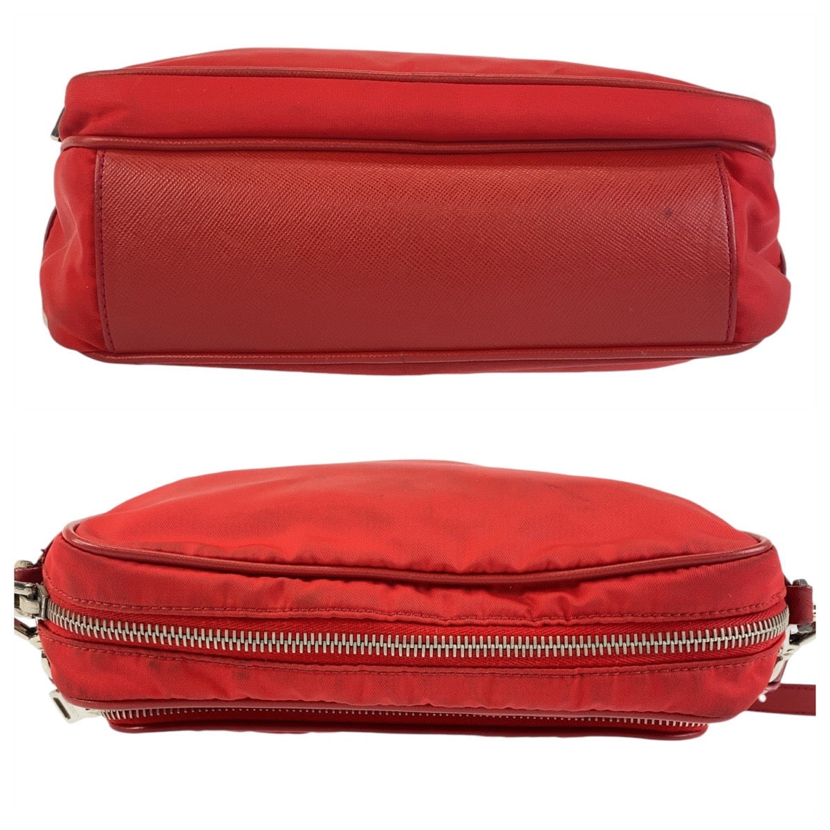 14541
PRADA プラダ テスート 三角ロゴプレート レッド シルバー金具 ナイロン 斜め掛け ショルダーバッグ ポシェット  レディース AB30