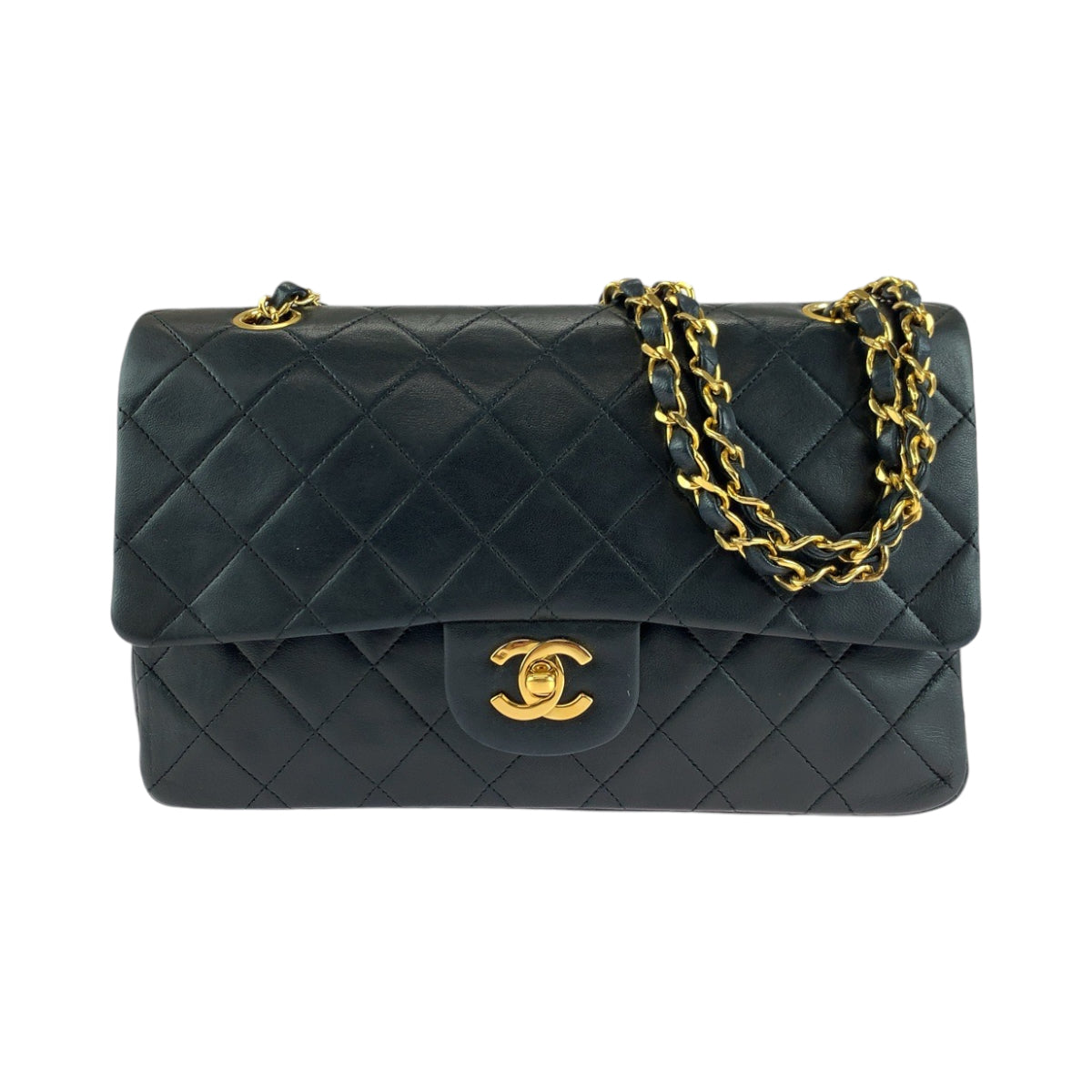 CHANEL シャネル ヴィンテージ マトラッセ ダブルフラップ ココマーク ターンロック ブラック 黒 ゴールド金具 ラムスキン チェーンショルダーバッグ ハンドバッグ  レディース