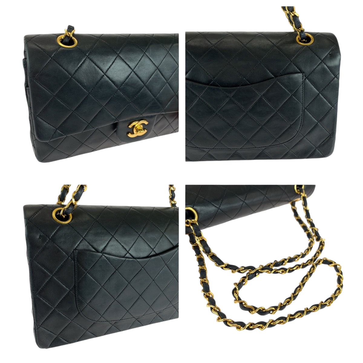 CHANEL シャネル ヴィンテージ マトラッセ ダブルフラップ ココマーク ターンロック ブラック 黒 ゴールド金具 ラムスキン チェーンショルダーバッグ ハンドバッグ  レディース