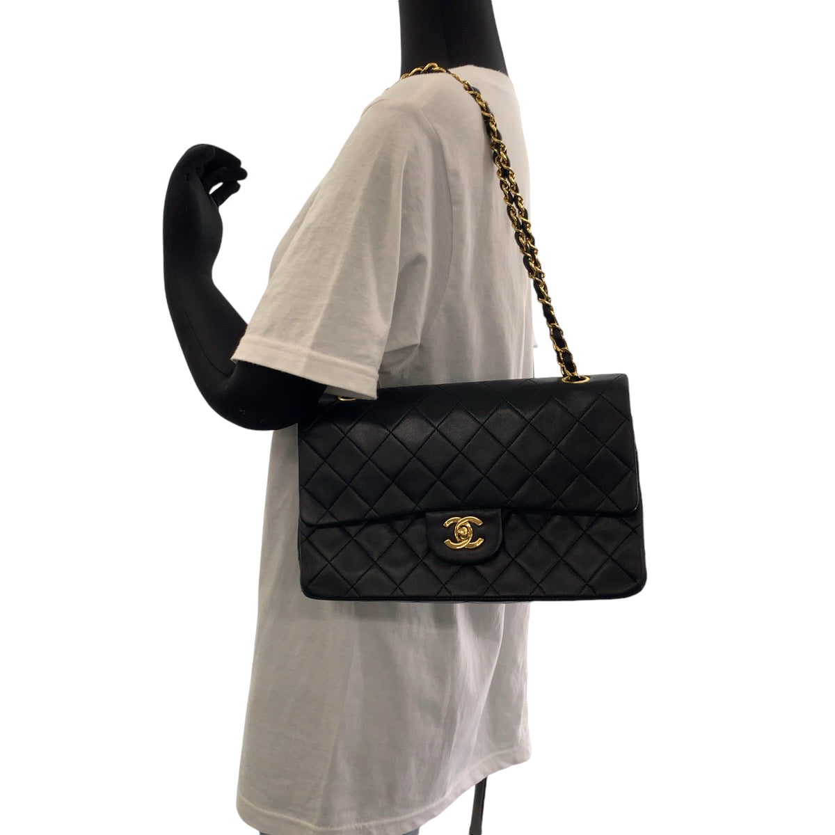 CHANEL シャネル ヴィンテージ マトラッセ ダブルフラップ ココマーク ターンロック ブラック 黒 ゴールド金具 ラムスキン チェーンショルダーバッグ ハンドバッグ  レディース