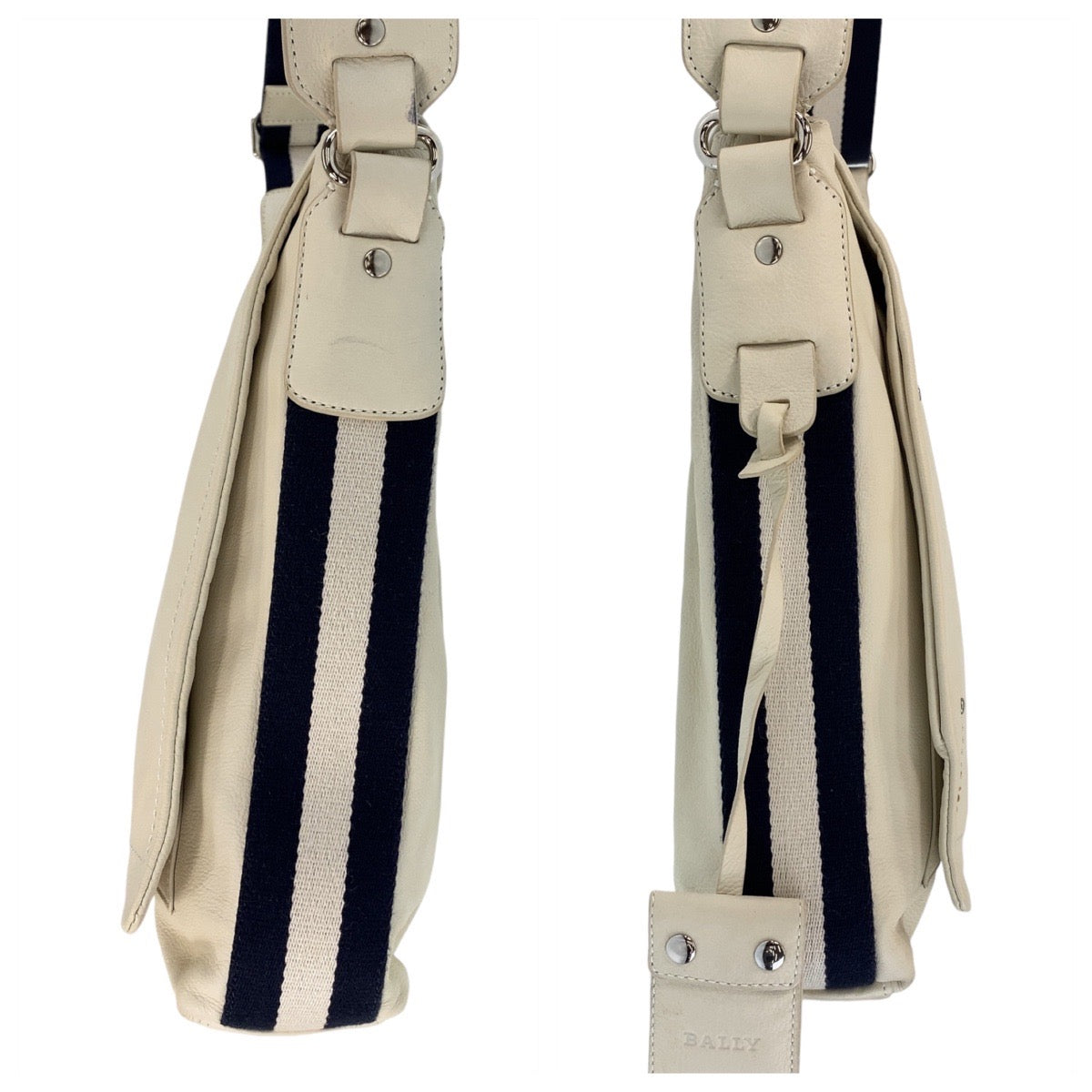 14542
BALLY バリー ホワイト シルバー金具 レザー 斜め掛け ショルダーバッグ メッセンジャーバッグ  メンズ