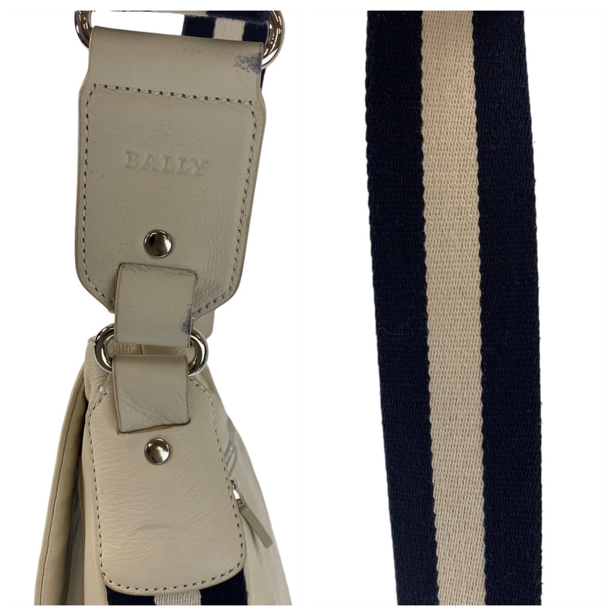 14542
BALLY バリー ホワイト シルバー金具 レザー 斜め掛け ショルダーバッグ メッセンジャーバッグ  メンズ