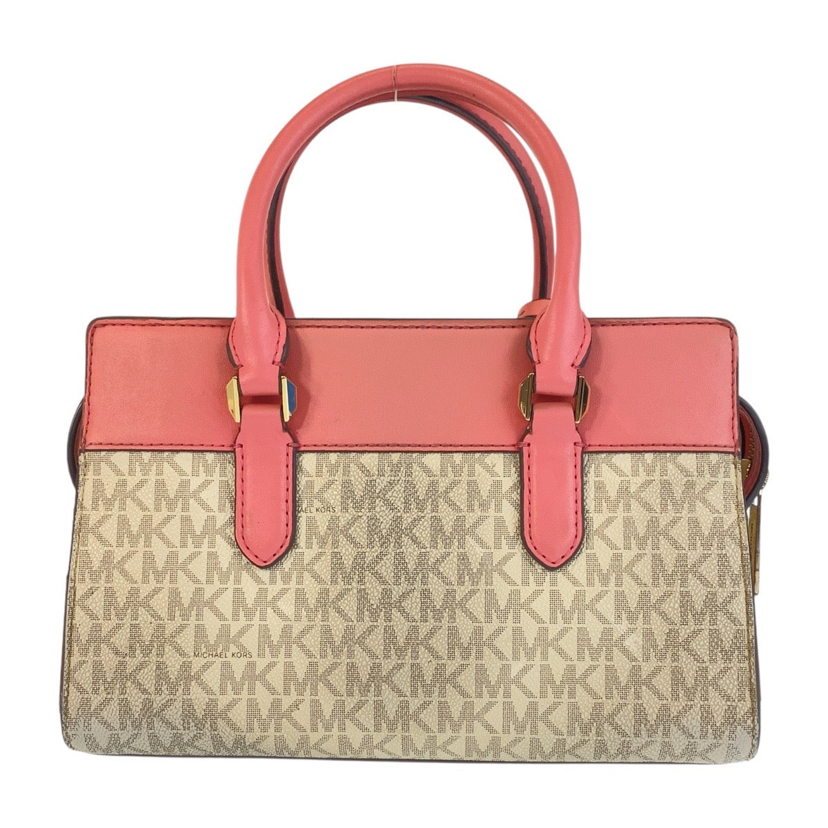 14544
Michael Kors マイケルコース MKシグネチャー サッチェル スモール ピンク ホワイト ゴールド金具 PVC / レザー ハンドバッグ ショルダーバッグ 2way  レディース
