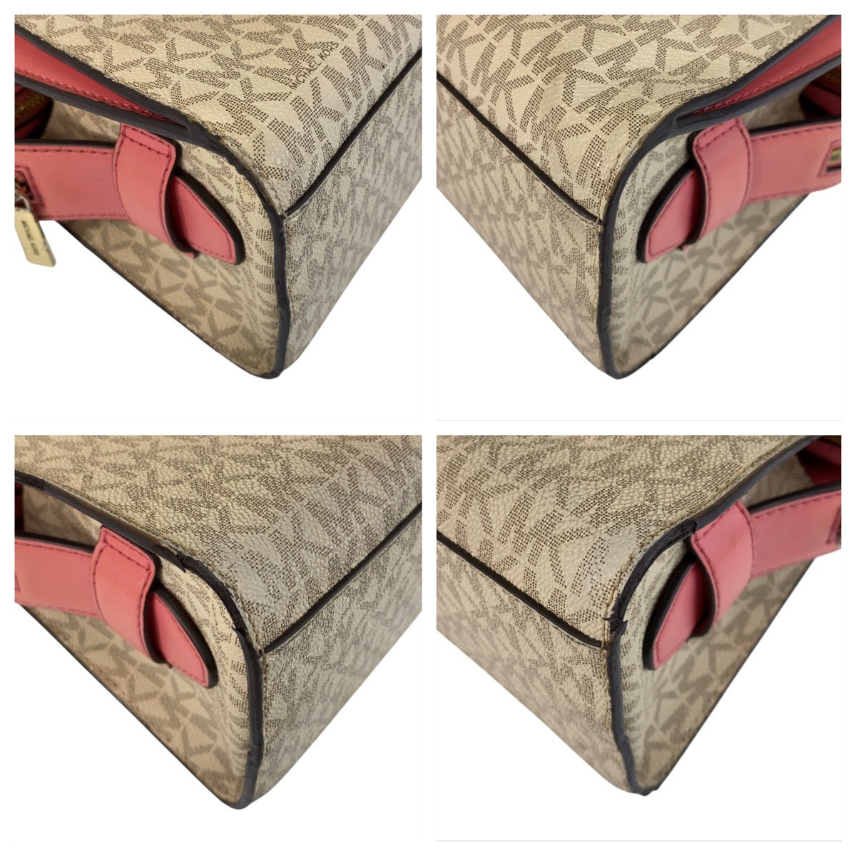 14544
Michael Kors マイケルコース MKシグネチャー サッチェル スモール ピンク ホワイト ゴールド金具 PVC / レザー ハンドバッグ ショルダーバッグ 2way  レディース