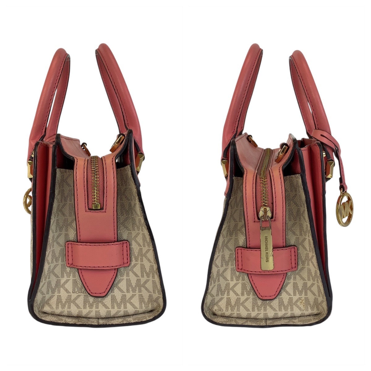 14544
Michael Kors マイケルコース MKシグネチャー サッチェル スモール ピンク ホワイト ゴールド金具 PVC / レザー ハンドバッグ ショルダーバッグ 2way  レディース
