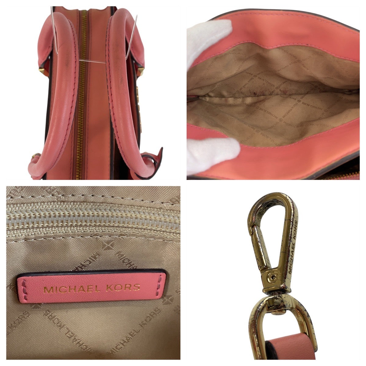 14544
Michael Kors マイケルコース MKシグネチャー サッチェル スモール ピンク ホワイト ゴールド金具 PVC / レザー ハンドバッグ ショルダーバッグ 2way  レディース