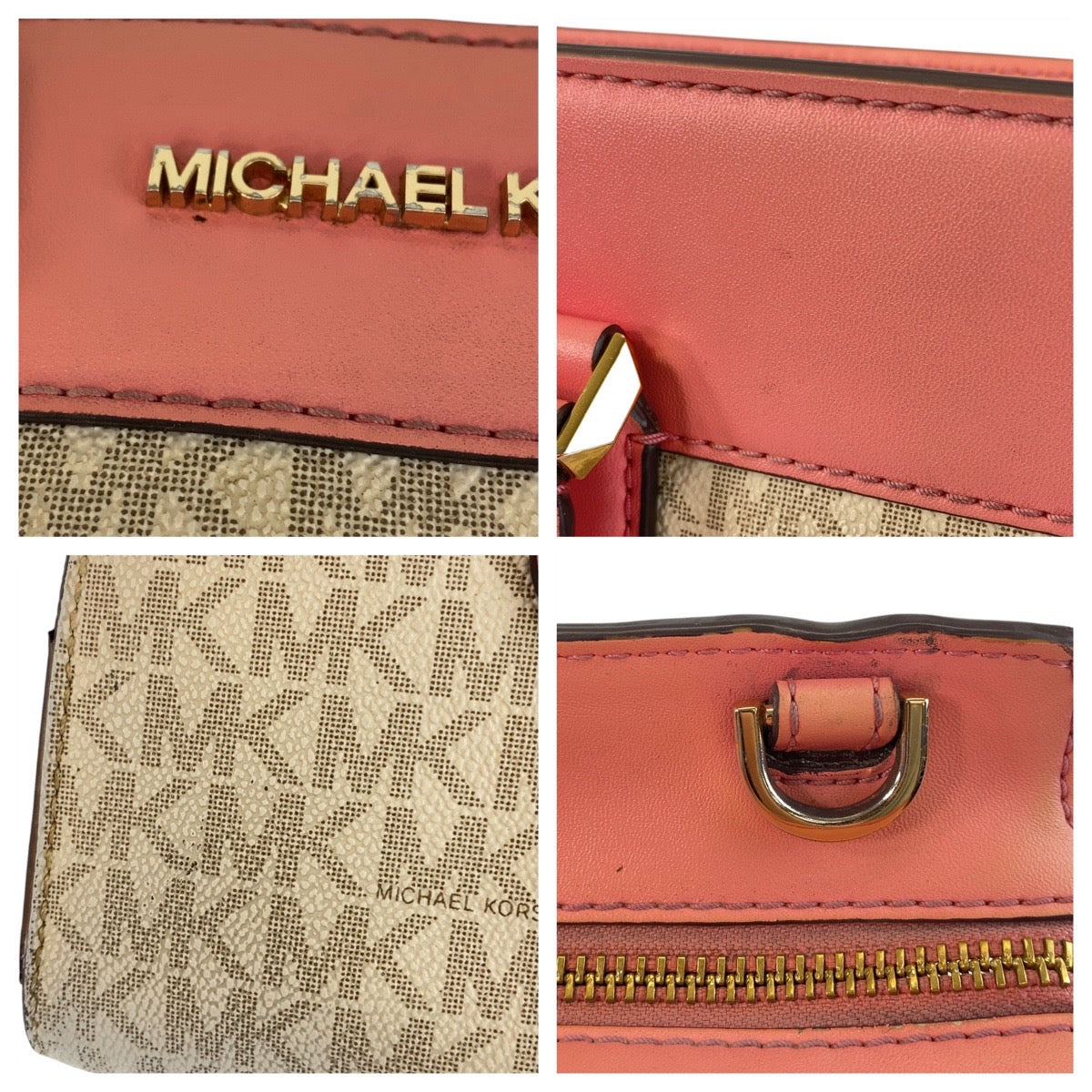 14544
Michael Kors マイケルコース MKシグネチャー サッチェル スモール ピンク ホワイト ゴールド金具 PVC / レザー ハンドバッグ ショルダーバッグ 2way  レディース