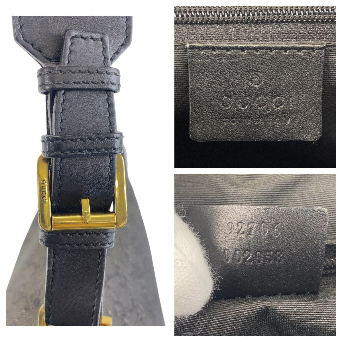 14545
GUCCI グッチ ブラック 黒 ゴールド金具 GGキャンバス / レザー 92706 ショルダーバッグ  レディース