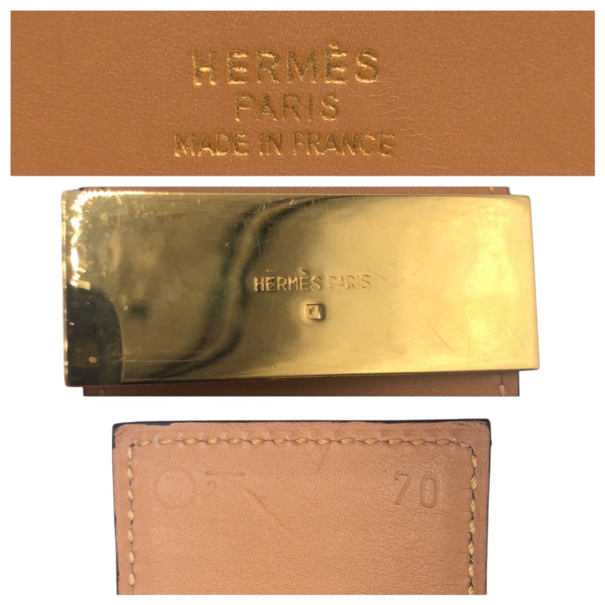 14547
HERMES エルメス コリエドシアン ブラウン ゴールド レザー ベルト ○Z刻印  メンズ A39