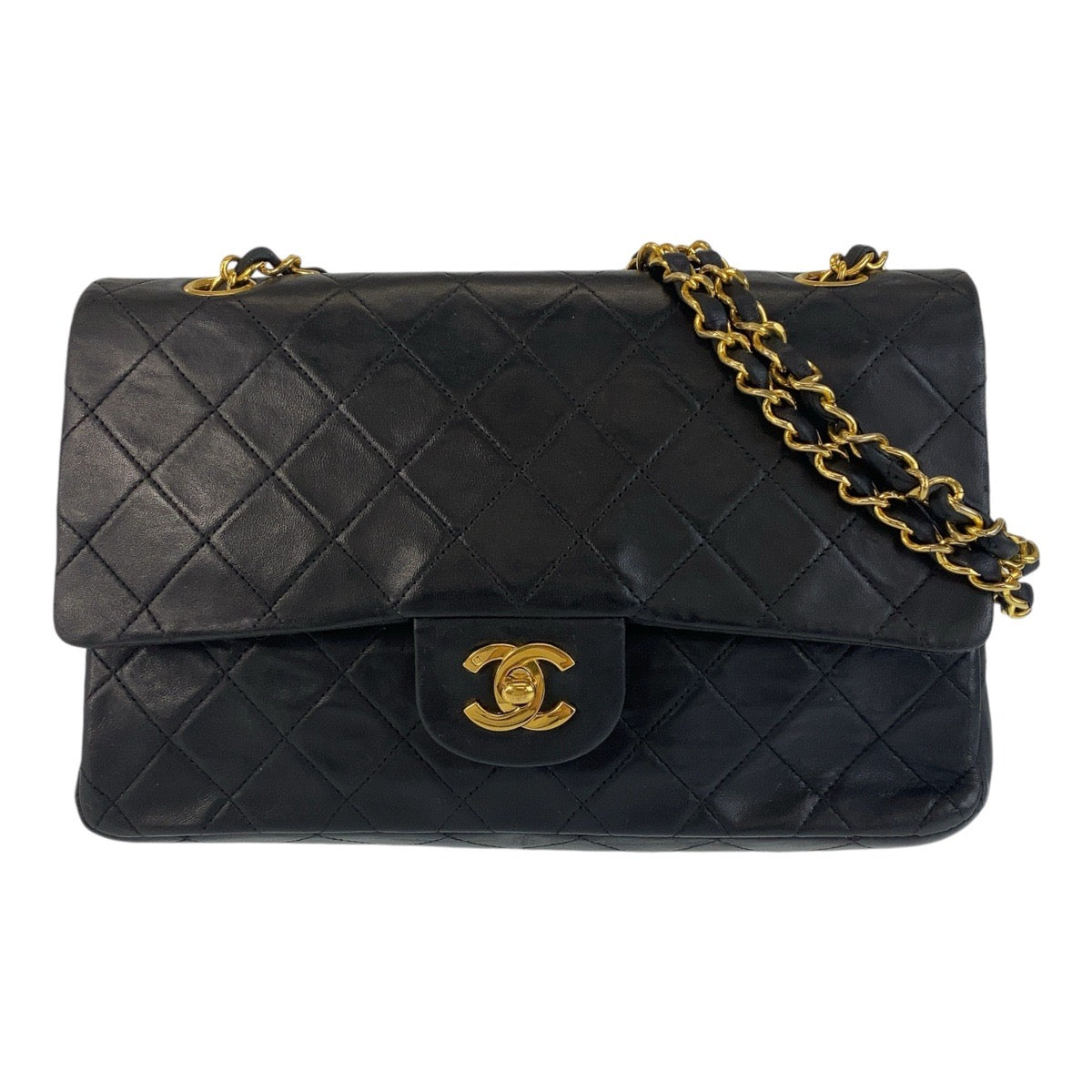 14551
CHANEL シャネル ヴィンテージ マトラッセ ダブルフラップ ココマーク ターンロック ブラック 黒 ゴールド金具 ラムスキン ショルダーバッグ チェーンショルダーバッグ  レディース
