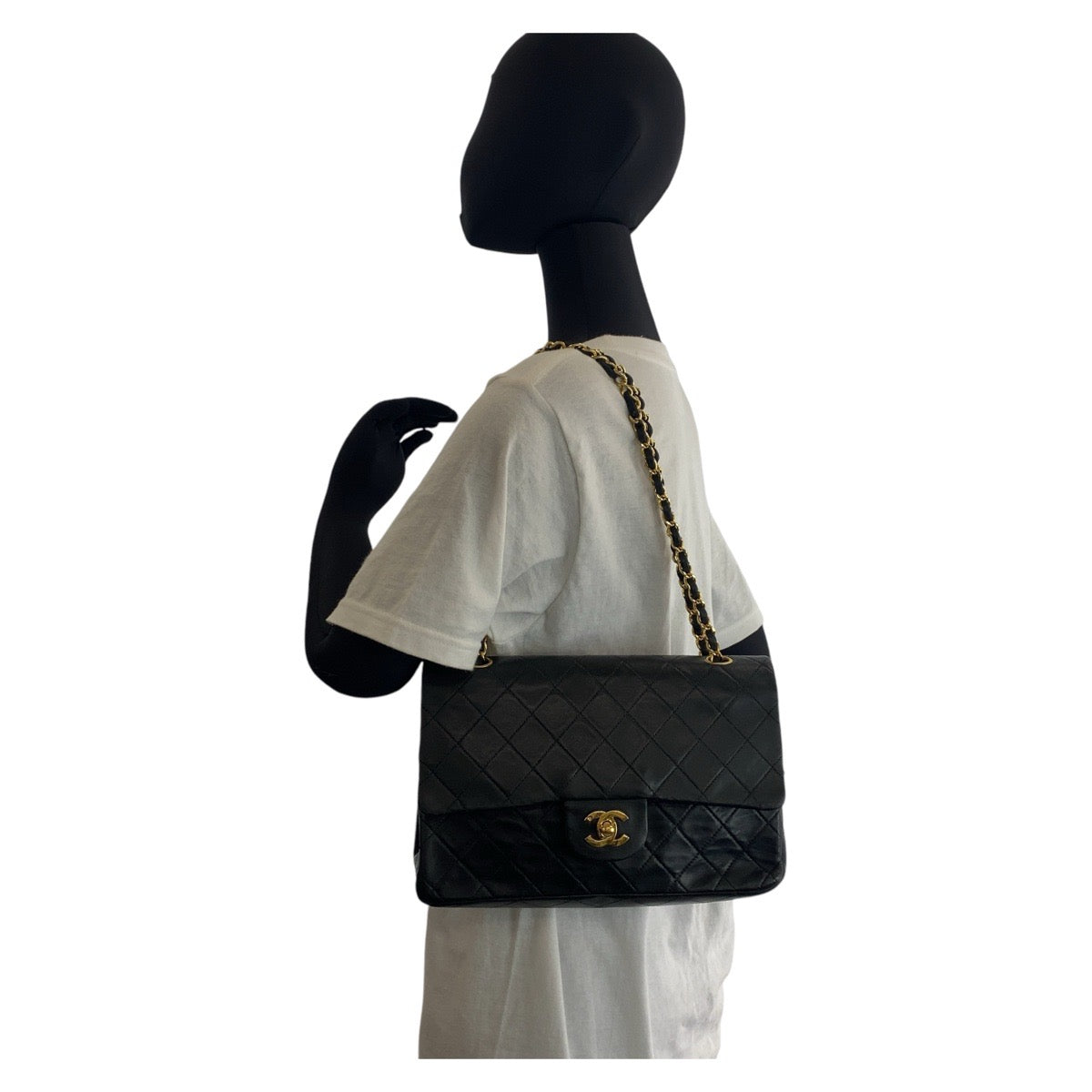 14551
CHANEL シャネル ヴィンテージ マトラッセ ダブルフラップ ココマーク ターンロック ブラック 黒 ゴールド金具 ラムスキン ショルダーバッグ チェーンショルダーバッグ  レディース