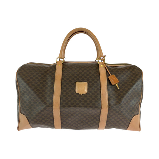14556
CELINE セリーヌ ヴィンテージ マカダム柄 ブラウン ゴールド金具 PVC ボストンバッグ ハンドバッグ  レディース