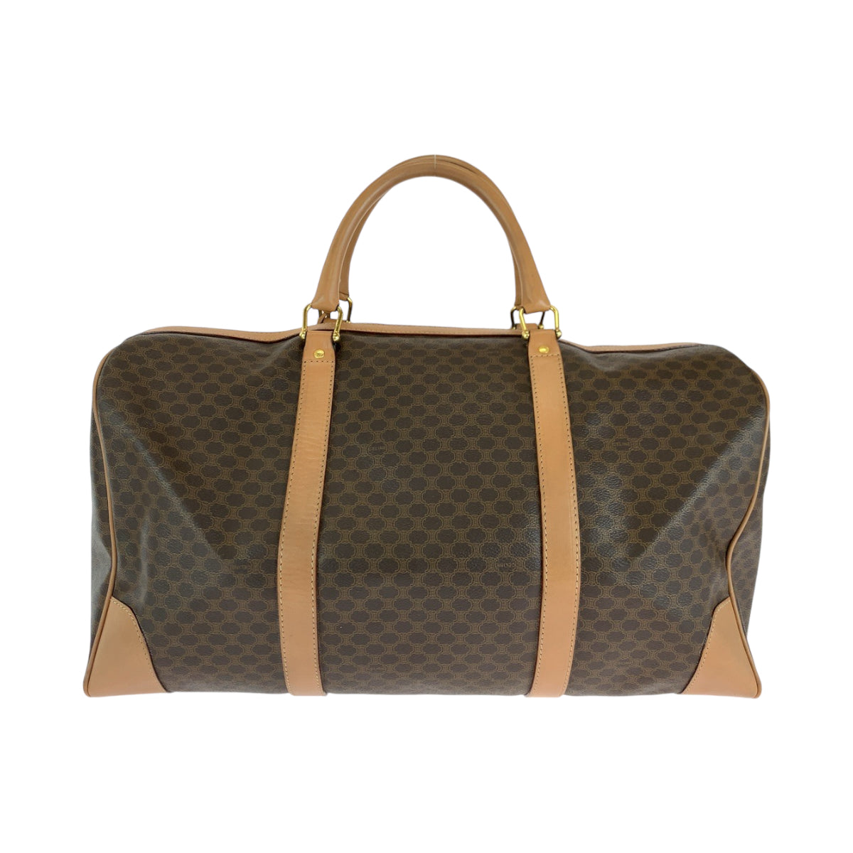 14556
CELINE セリーヌ ヴィンテージ マカダム柄 ブラウン ゴールド金具 PVC ボストンバッグ ハンドバッグ  レディース