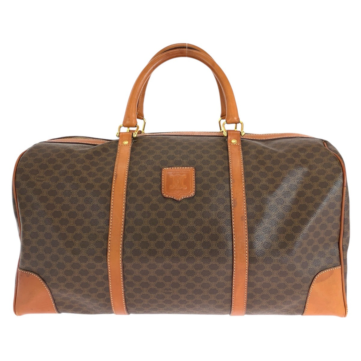 14557
CELINE セリーヌ ヴィンテージ マカダム ブラウン ゴールド金具 PVC / レザー ボストンバッグ 男女兼用  レディース