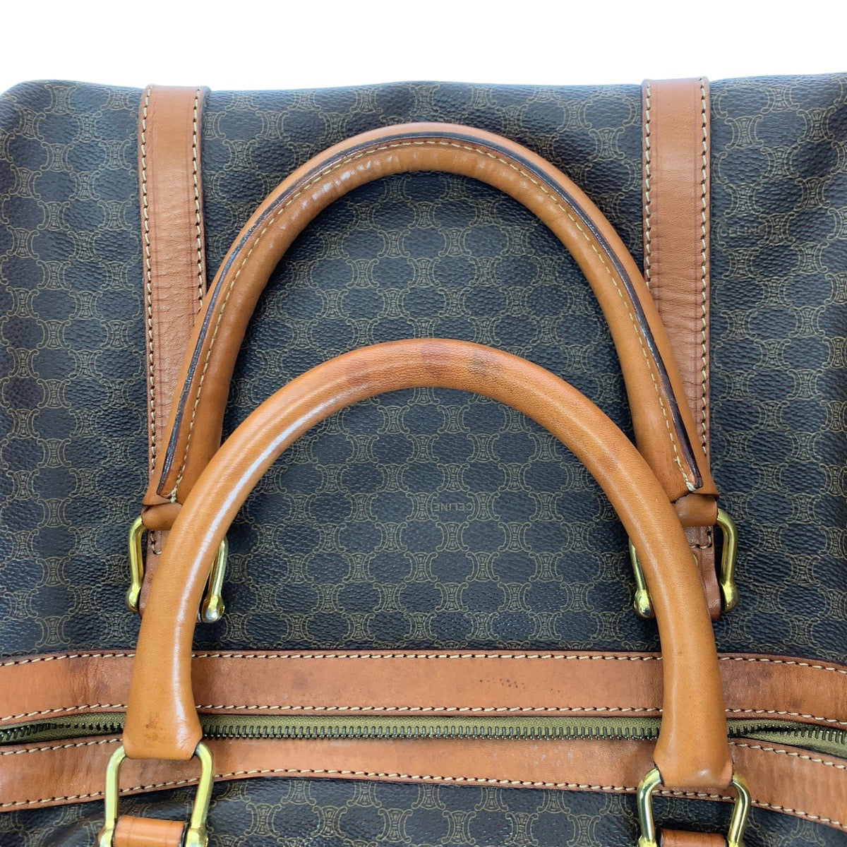 14557
CELINE セリーヌ ヴィンテージ マカダム ブラウン ゴールド金具 PVC / レザー ボストンバッグ 男女兼用  レディース