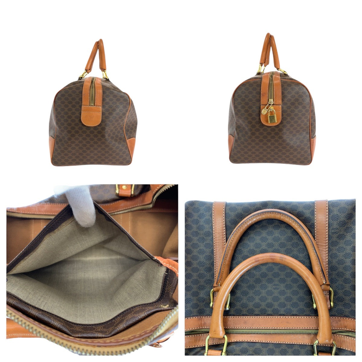 14557
CELINE セリーヌ ヴィンテージ マカダム ブラウン ゴールド金具 PVC / レザー ボストンバッグ 男女兼用  レディース