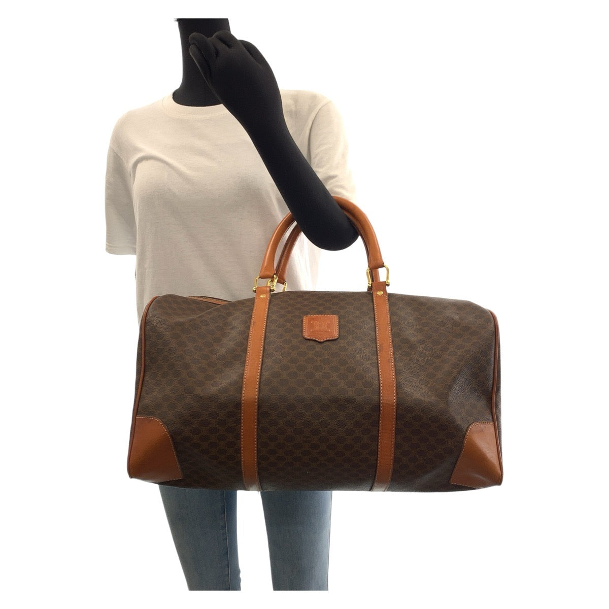 14557
CELINE セリーヌ ヴィンテージ マカダム ブラウン ゴールド金具 PVC / レザー ボストンバッグ 男女兼用  レディース