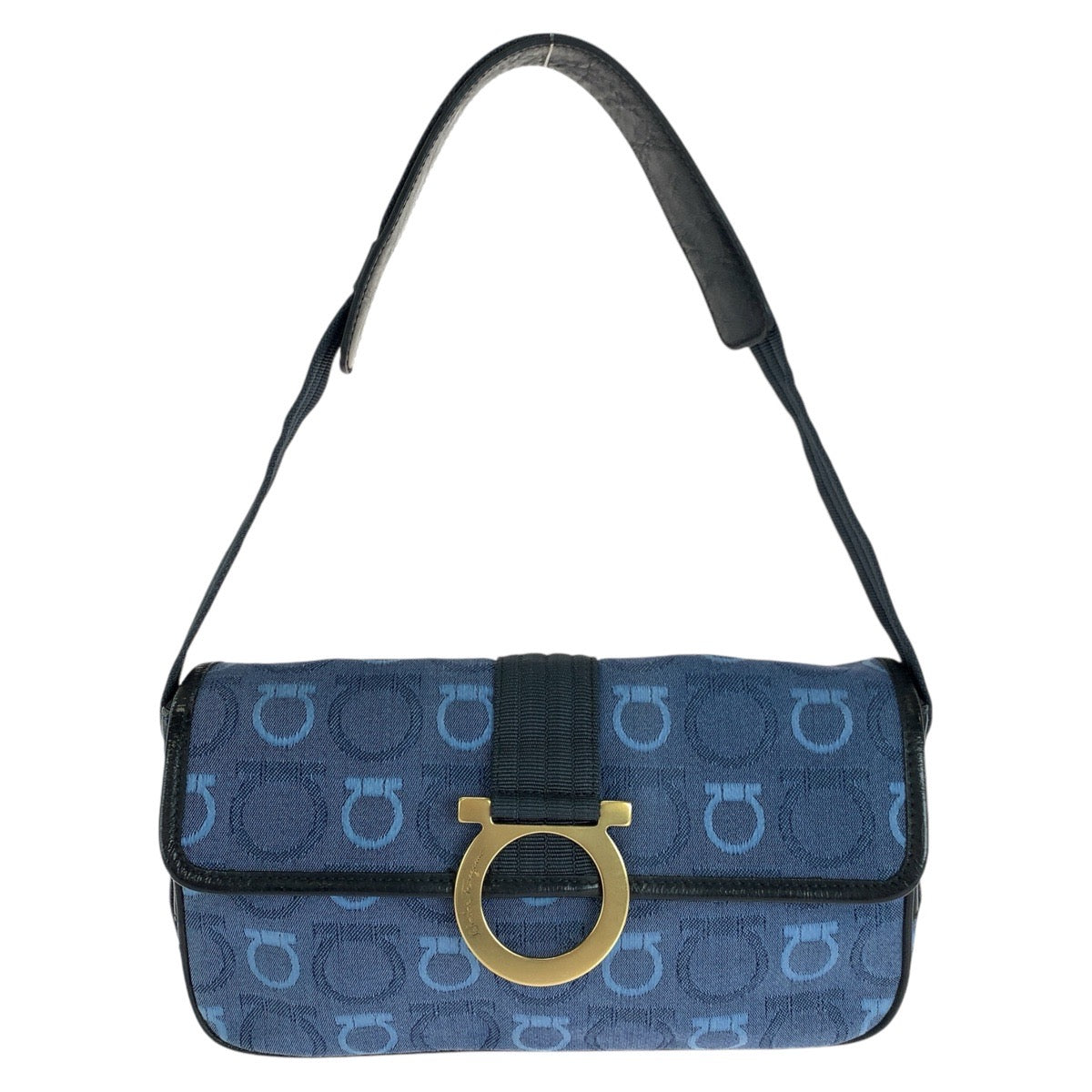 14561
Salvatore Ferragamo サルヴァトーレフェラガモ ガンチーニ ブルー ゴールド金具 キャンバス / レザー ショルダーバッグ  レディース
