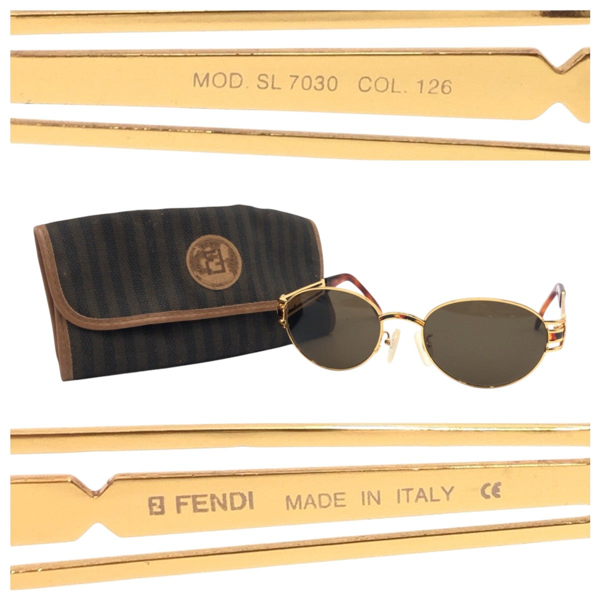 FENDI フェンディ ヴィンテージ ゴールド ブラック 黒 メタル MOD SL7030 COL 126 サングラス 男女兼用 ラウンド  レディース