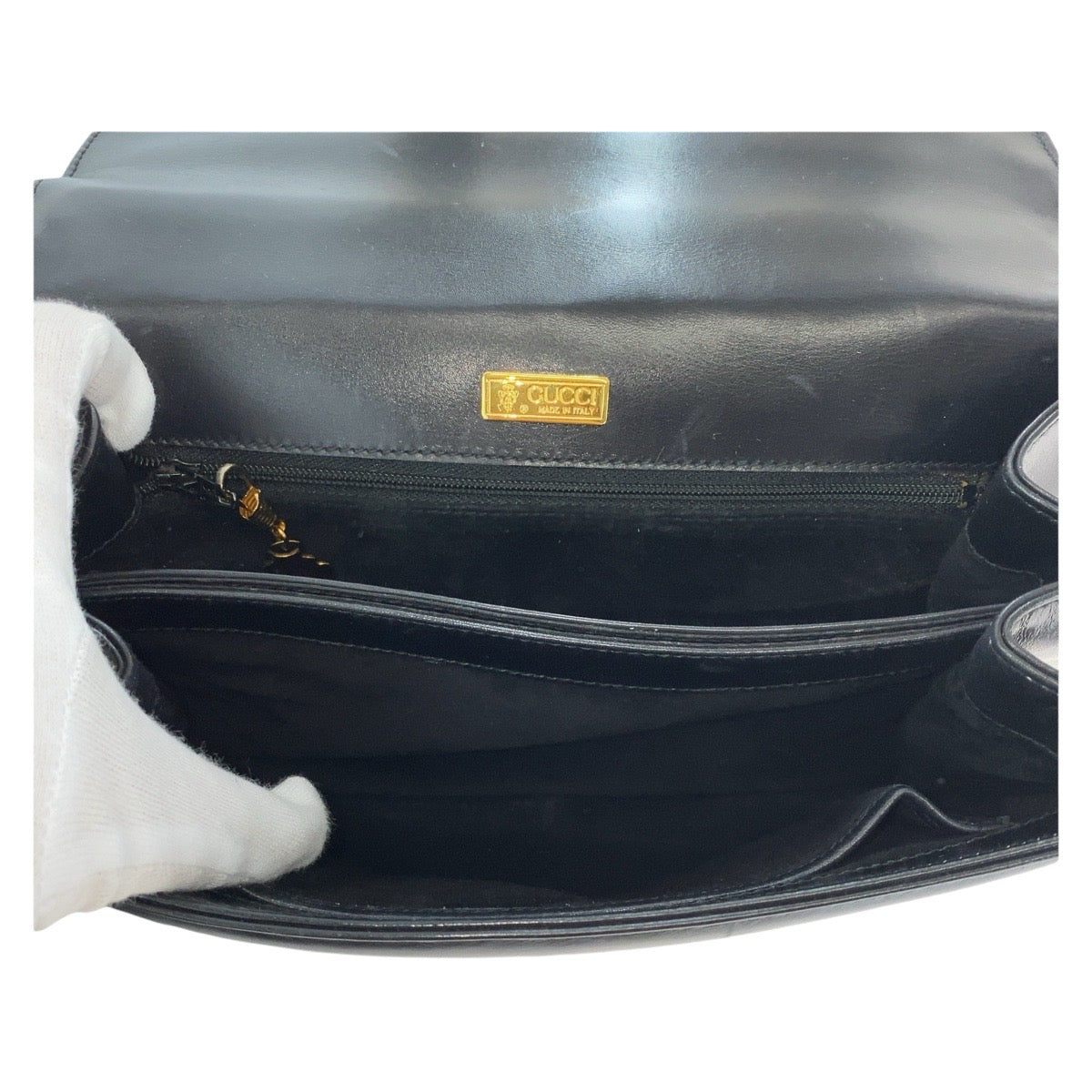 14566
GUCCI グッチ ヴィンテージ オールドグッチ ブラック 黒 ゴールド金具 レザー 000 22 0082 ハンドバッグ  レディース