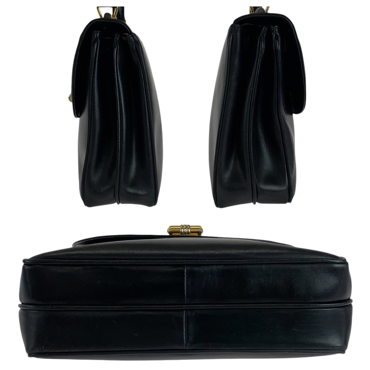 14566
GUCCI グッチ ヴィンテージ オールドグッチ ブラック 黒 ゴールド金具 レザー 000 22 0082 ハンドバッグ  レディース