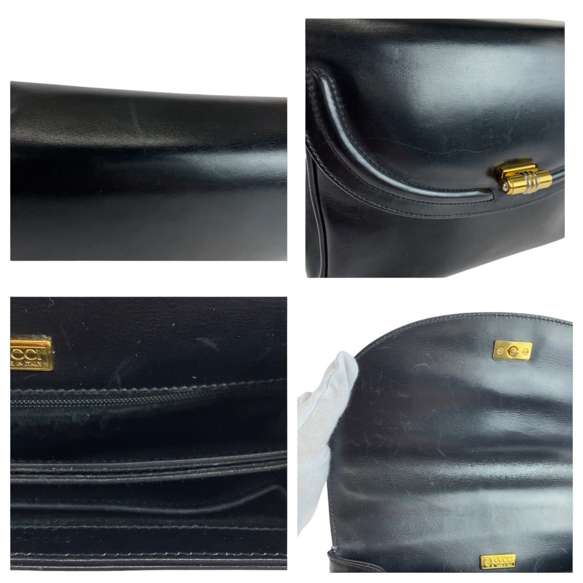 14566
GUCCI グッチ ヴィンテージ オールドグッチ ブラック 黒 ゴールド金具 レザー 000 22 0082 ハンドバッグ  レディース
