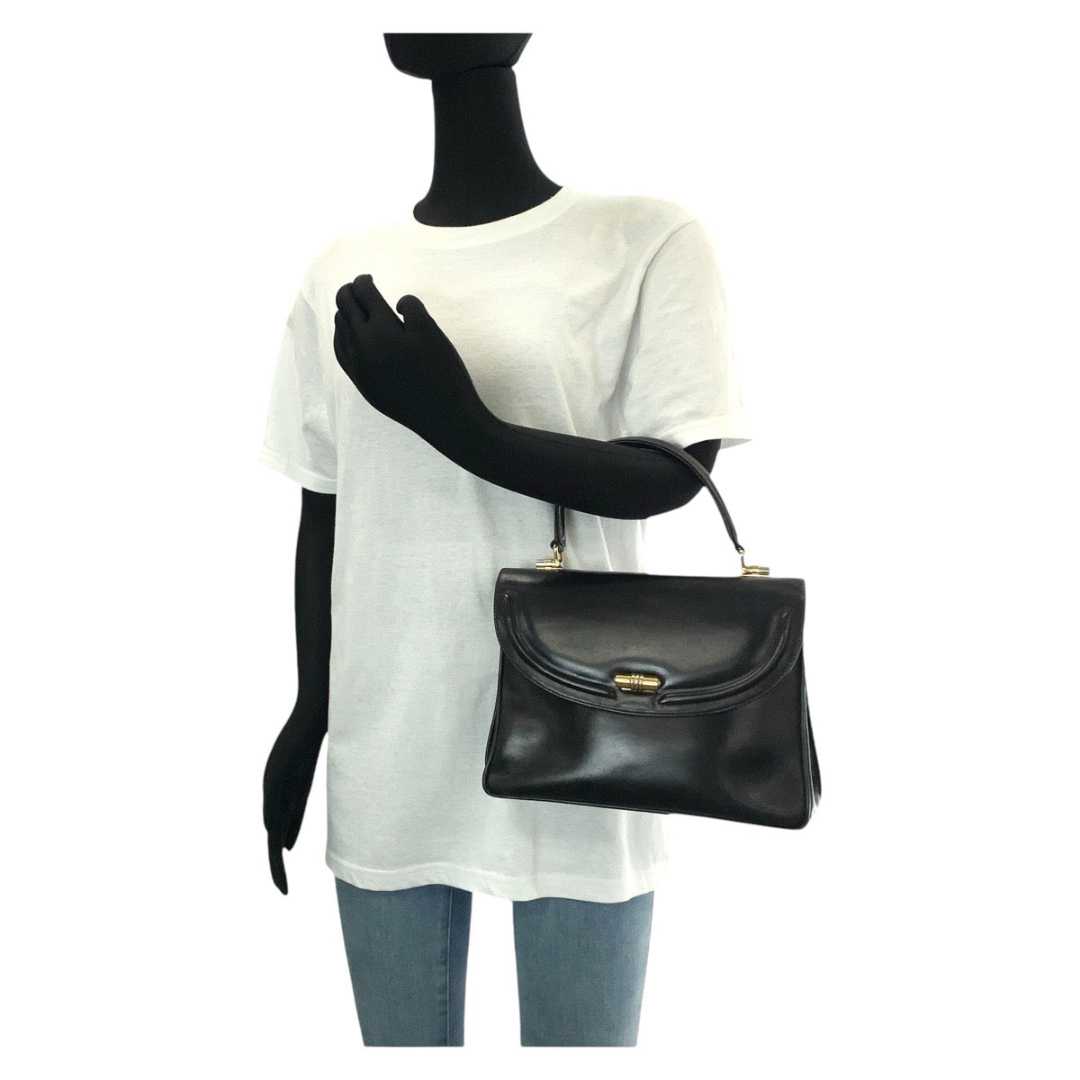 14566
GUCCI グッチ ヴィンテージ オールドグッチ ブラック 黒 ゴールド金具 レザー 000 22 0082 ハンドバッグ  レディース