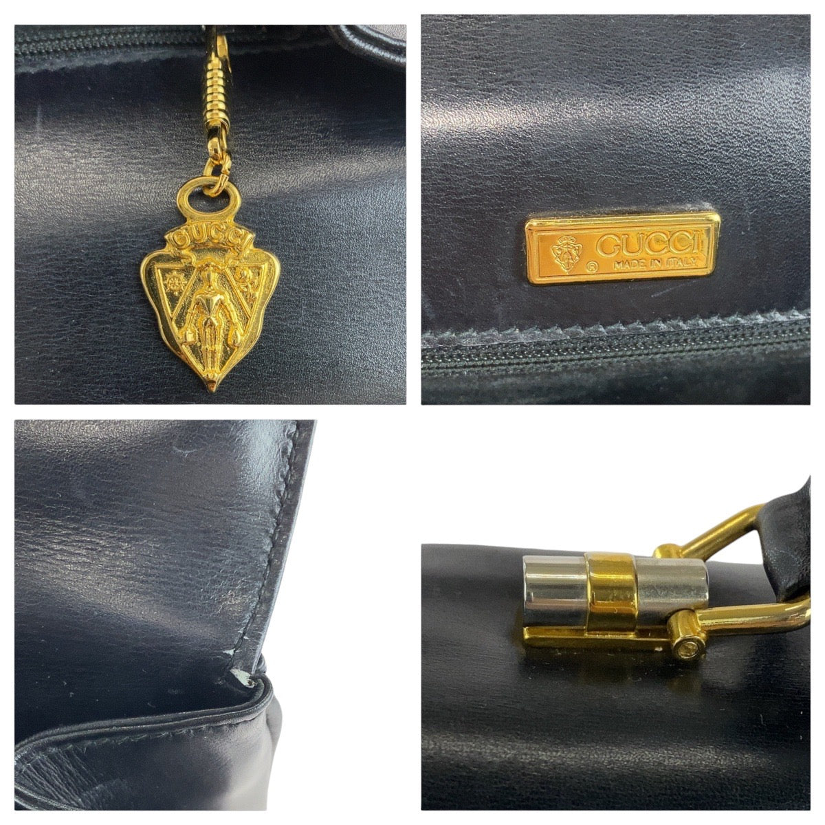 14566
GUCCI グッチ ヴィンテージ オールドグッチ ブラック 黒 ゴールド金具 レザー 000 22 0082 ハンドバッグ  レディース