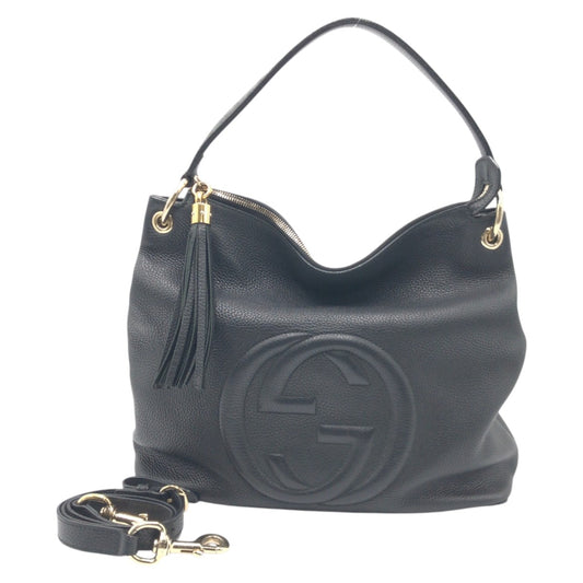 14568
GUCCI グッチ ソーホー インターロッキングG ブラック 黒 レザー 408825 ホーボー ショルダーバッグ ハンドバッグ ２WAY  レディース ABP77