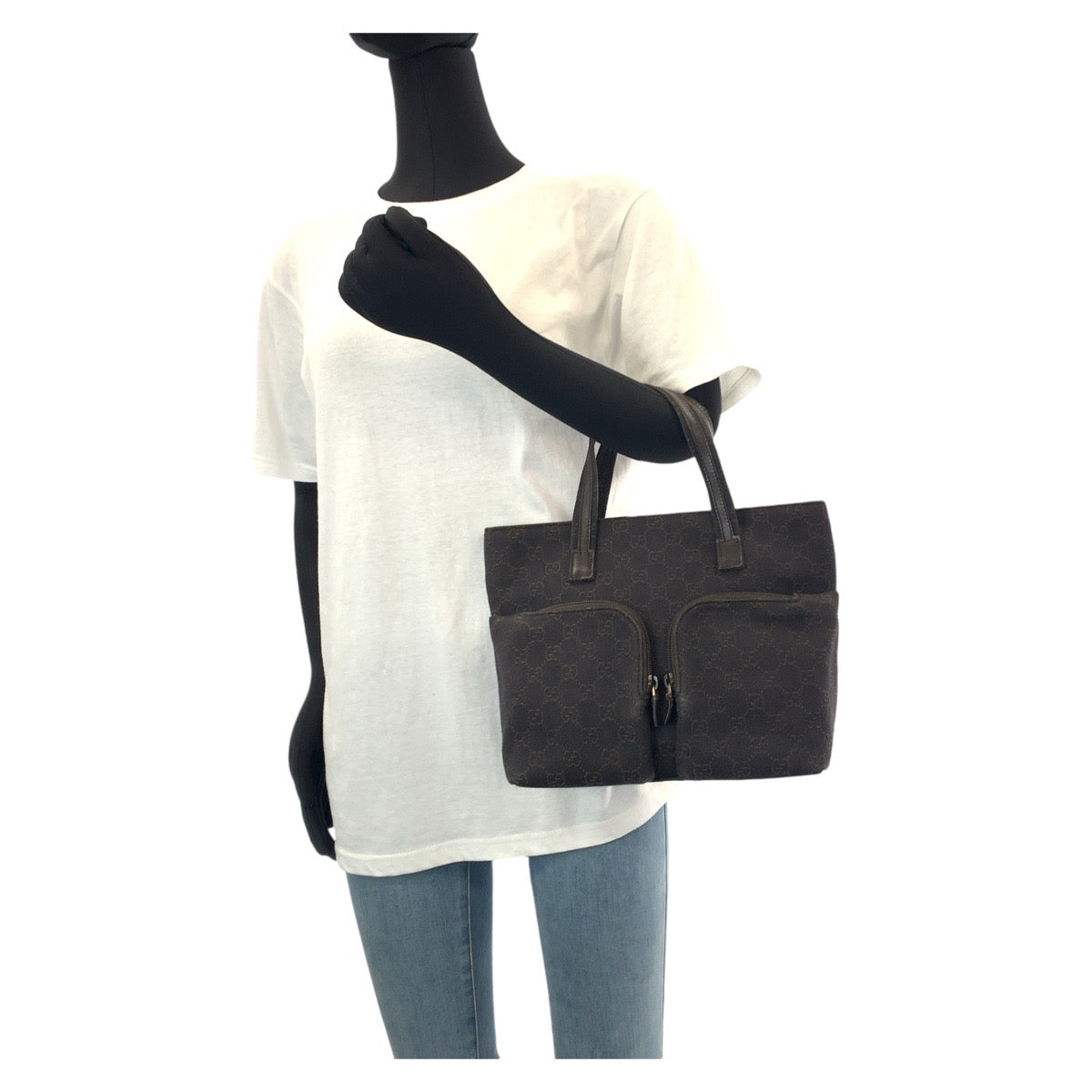 14569
GUCCI グッチ ブラウン ゴールド金具 GGキャンバス / レザー 105650 トートバッグ ハンドバッグ  レディース