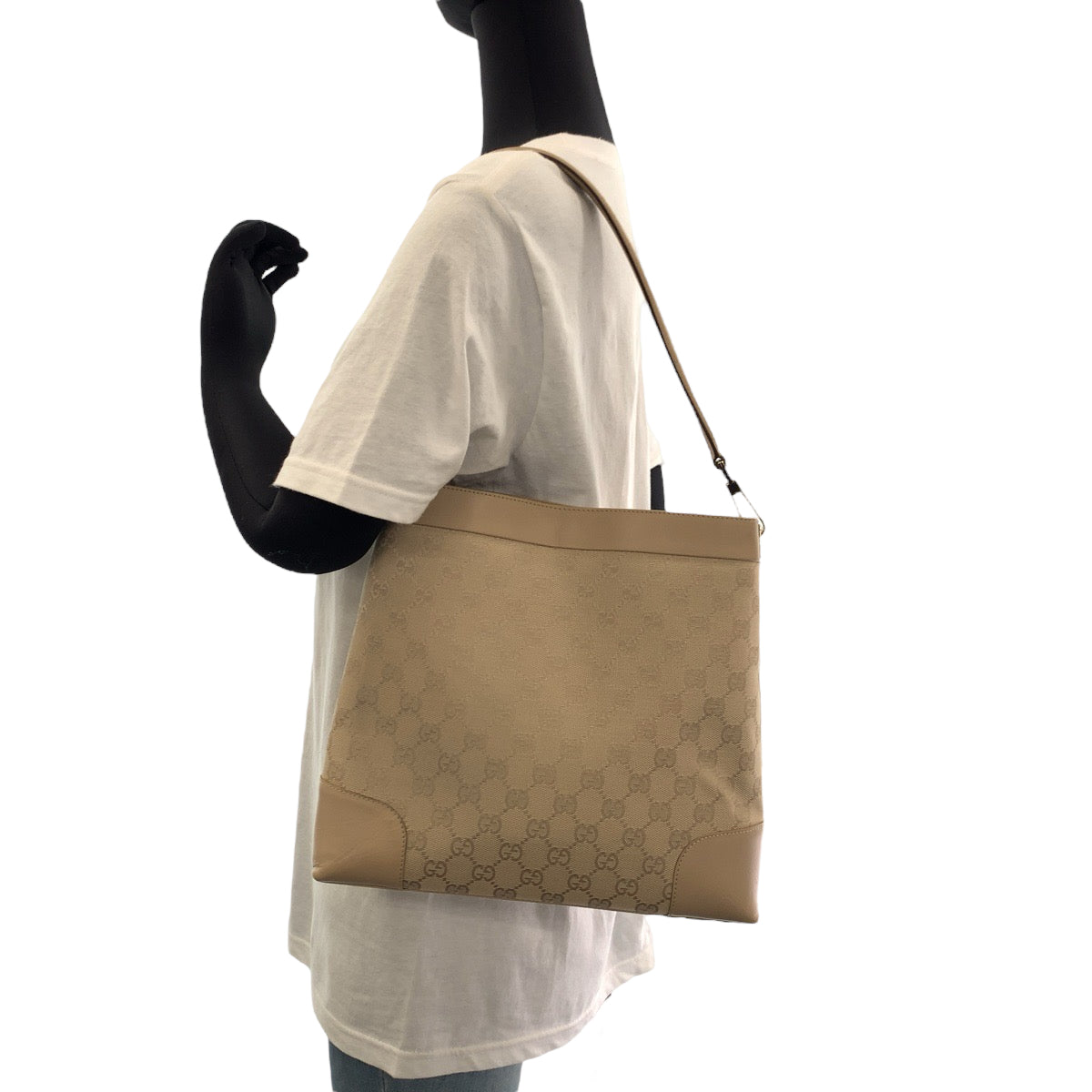 14003
GUCCI グッチ ベージュ ゴールド金具 GGキャンバス 33900 ホーボー ショルダーバッグ  レディース