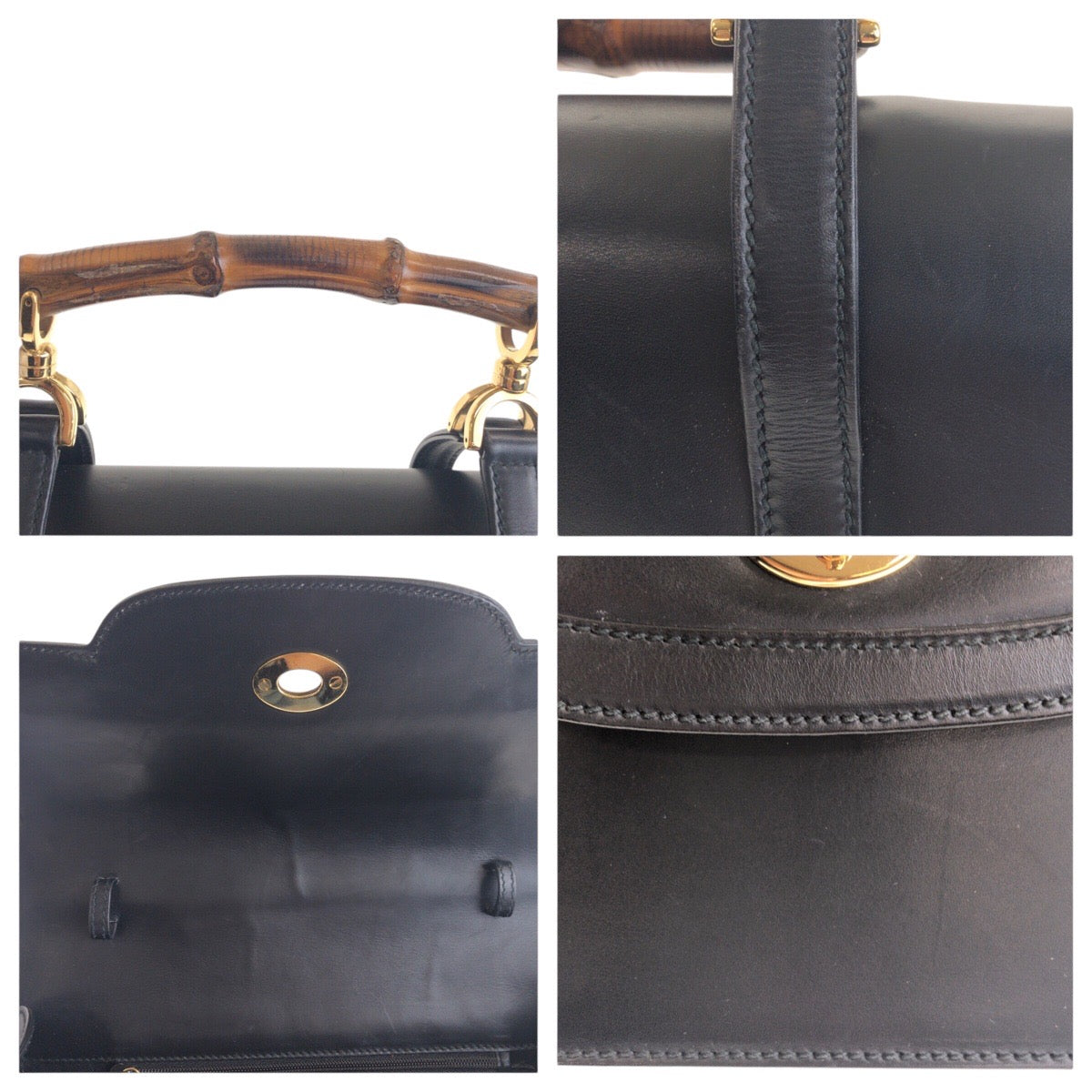 14570
GUCCI グッチ バンブー ブラック 黒 ゴールド金具 レザー 000 113 0231 ハンドバッグ  レディース ABP32