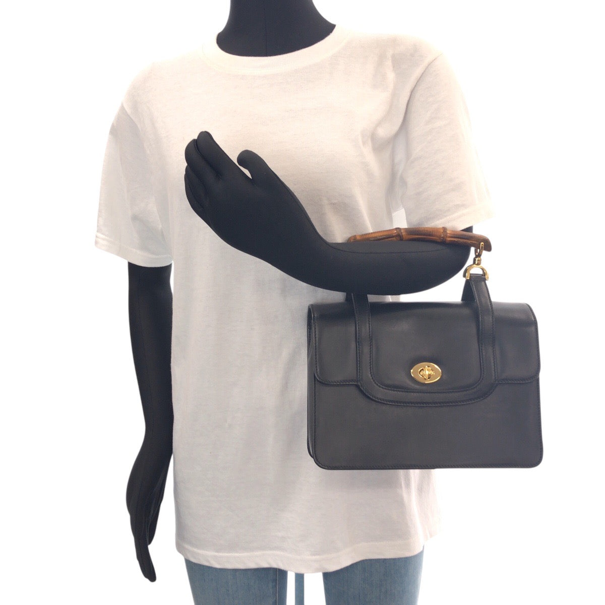14570
GUCCI グッチ バンブー ブラック 黒 ゴールド金具 レザー 000 113 0231 ハンドバッグ  レディース ABP32