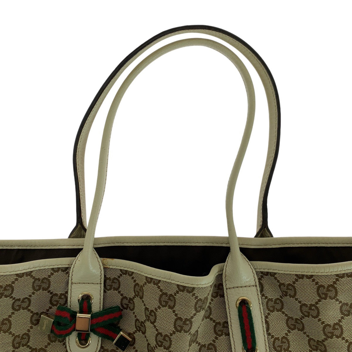 14571
GUCCI グッチ シェリーライン プリンシー ホワイト ブラウン ゴールド金具 GGキャンバス / レザー 163805 トートバッグ ショルダーバッグ  レディース