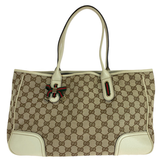 14571
GUCCI グッチ シェリーライン プリンシー ホワイト ブラウン ゴールド金具 GGキャンバス / レザー 163805 トートバッグ ショルダーバッグ  レディース